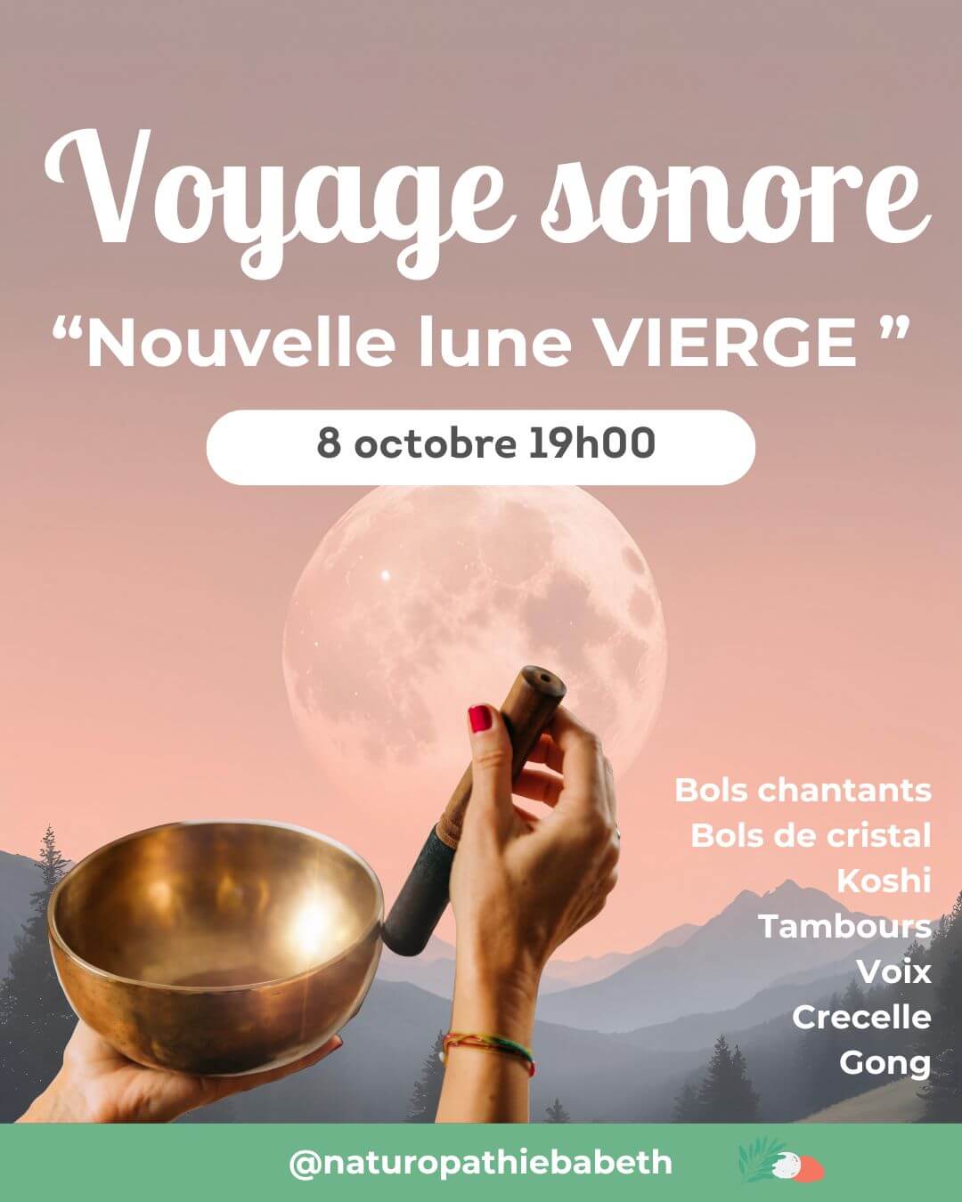 voyage sonore Pleine lune en Vierge, Toulouse, sonothérapie Toulouse, octobre 2026